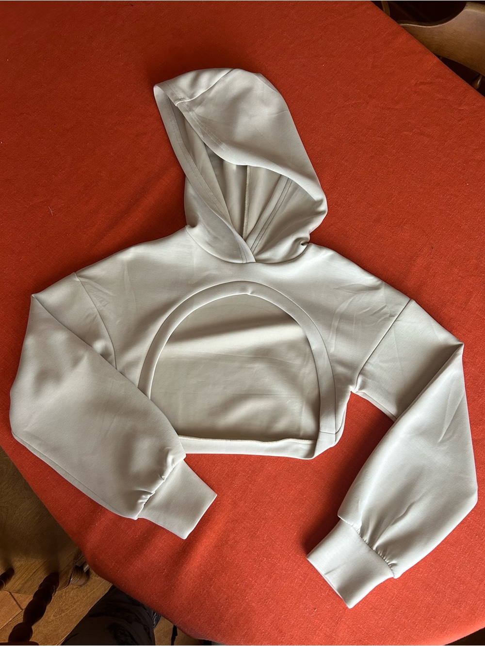 BuffBunny Cream Cropped Hoodie with Front Cutout
